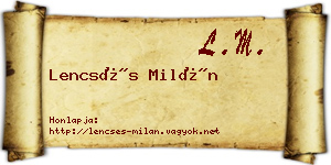 Lencsés Milán névjegykártya